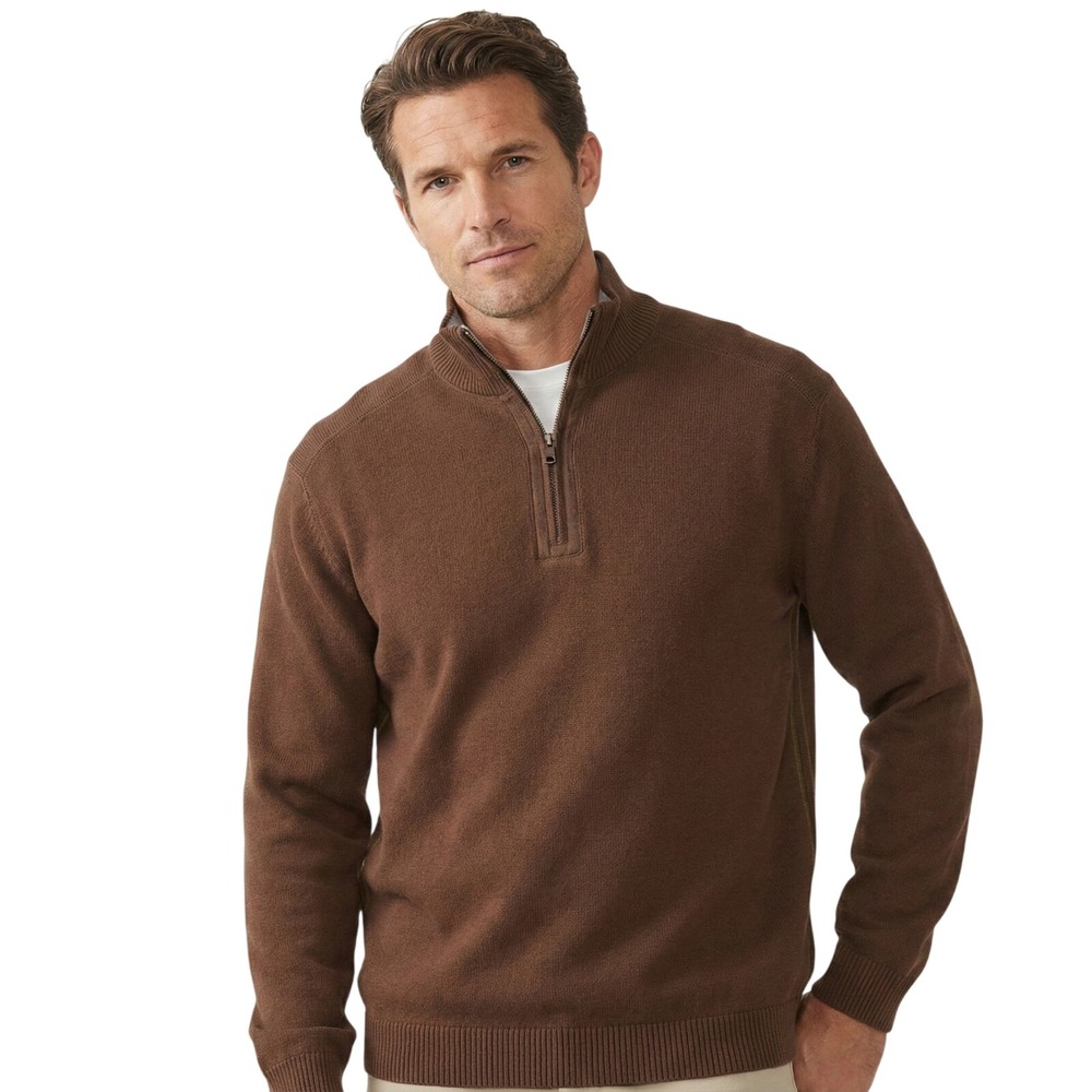 Tommy Bahama 1/4 Zip Sweater Men S Brown Pullover Mock Neck Knit Golf Casual